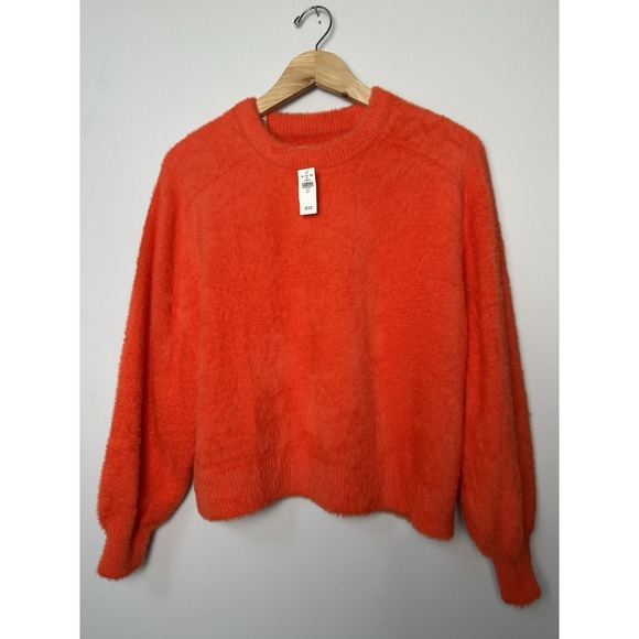 Aerie Sweater Women Small Long Sleeve Crew Neck Orange Fuzzy Oversized Cozy Soft - Picture 1 of 7
